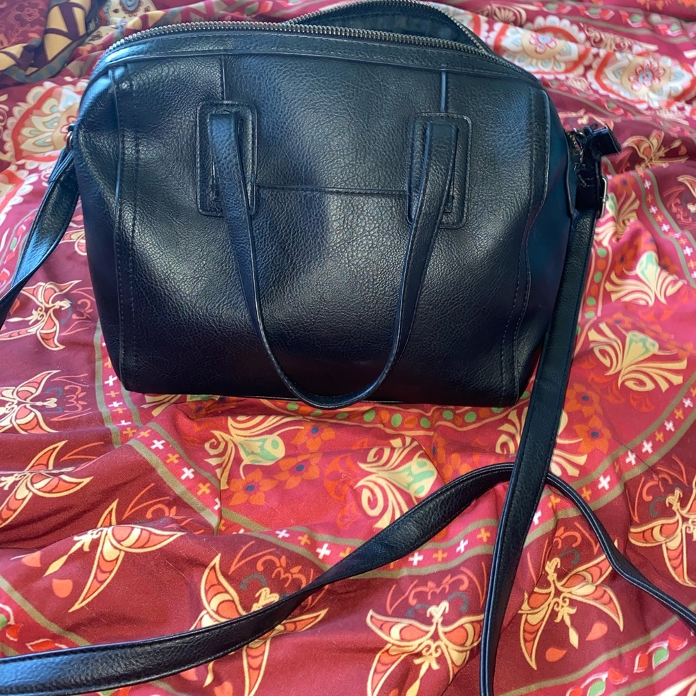 Black faux leather crossbody bag